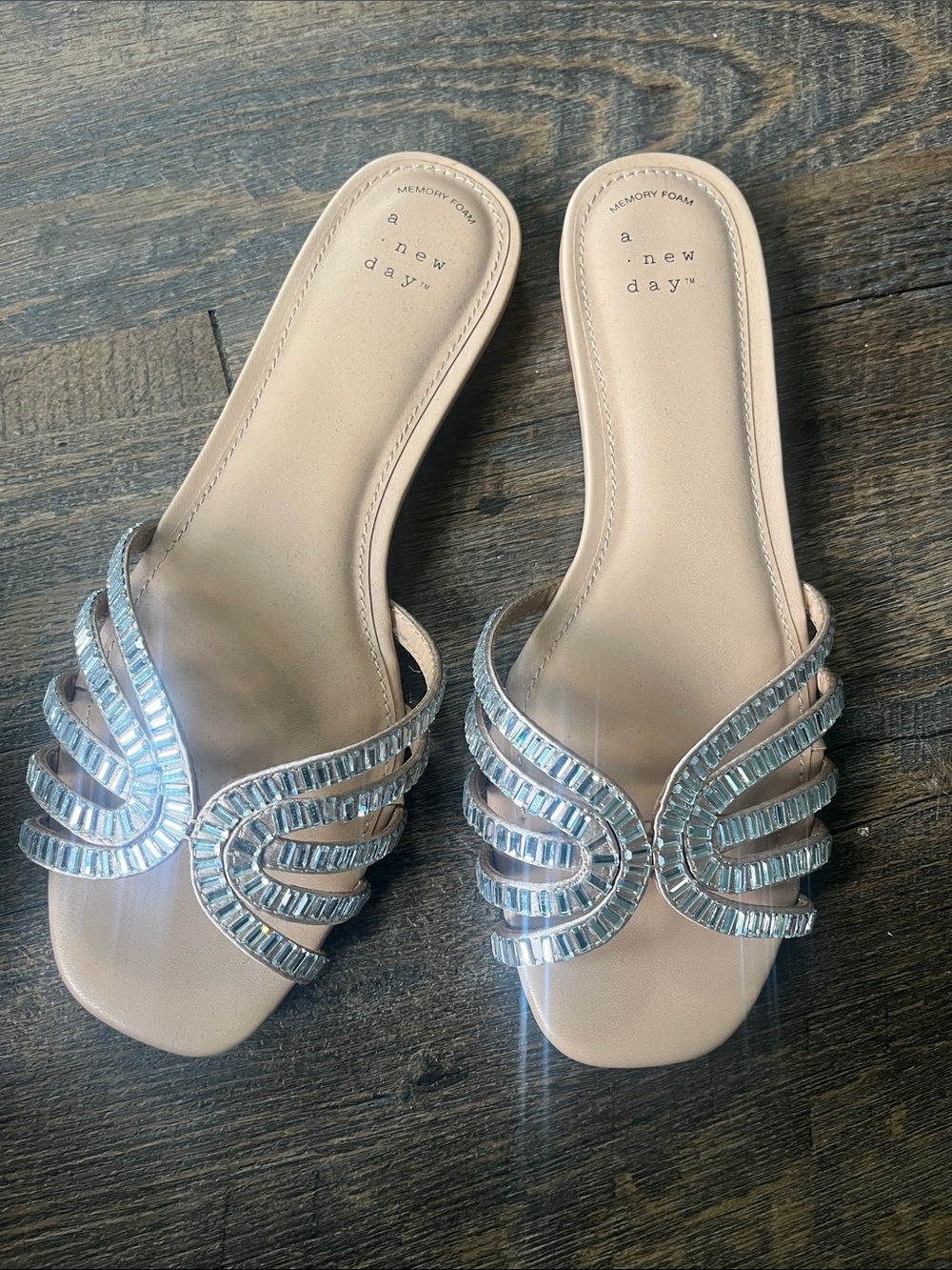 a new day Nude Slide Sandals with Silver Crystal Straps